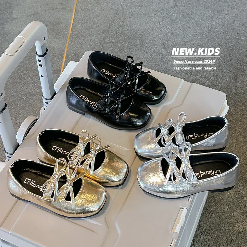 Children Leather Shoes for Girls Autumn New Fashion Princess Style Soft Bottom Sweet Bowtie Dancing Versatile Party Shoes