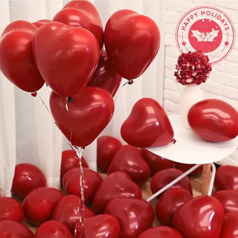

10pcs 10inch Heart Double-Layer Garnet Red Latex Balloons Birthday Party Decoration Wedding Valentine's Day Decor Ruby Balloon