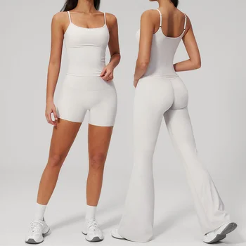 Yoga Set 2PCS Women Tracksuit Sportswear Workout Outfits High Waist Leggings Set Female Fitness Vest Sports Suits Athletic Wear 1