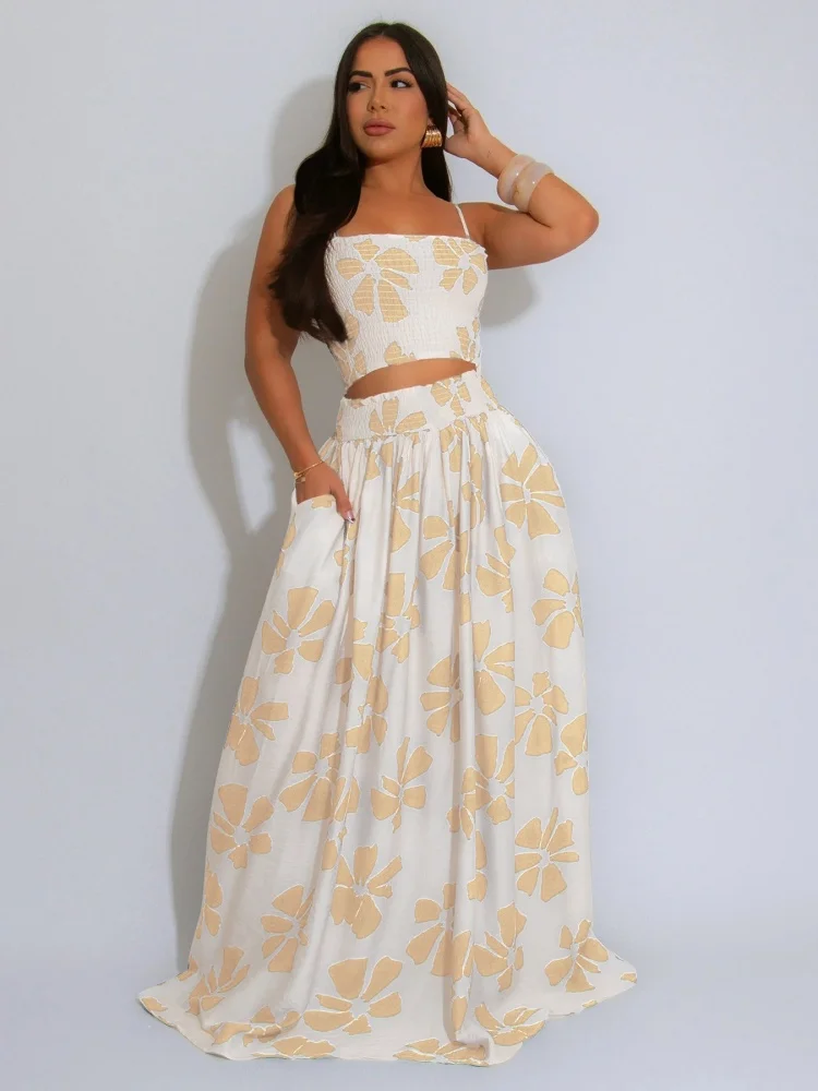 Wmstar Two Piece Set Women Wholesale Summer New Bohemian Style Halter Top Skirt Sets 2025 Outfits Fancy Club Designer Clothing