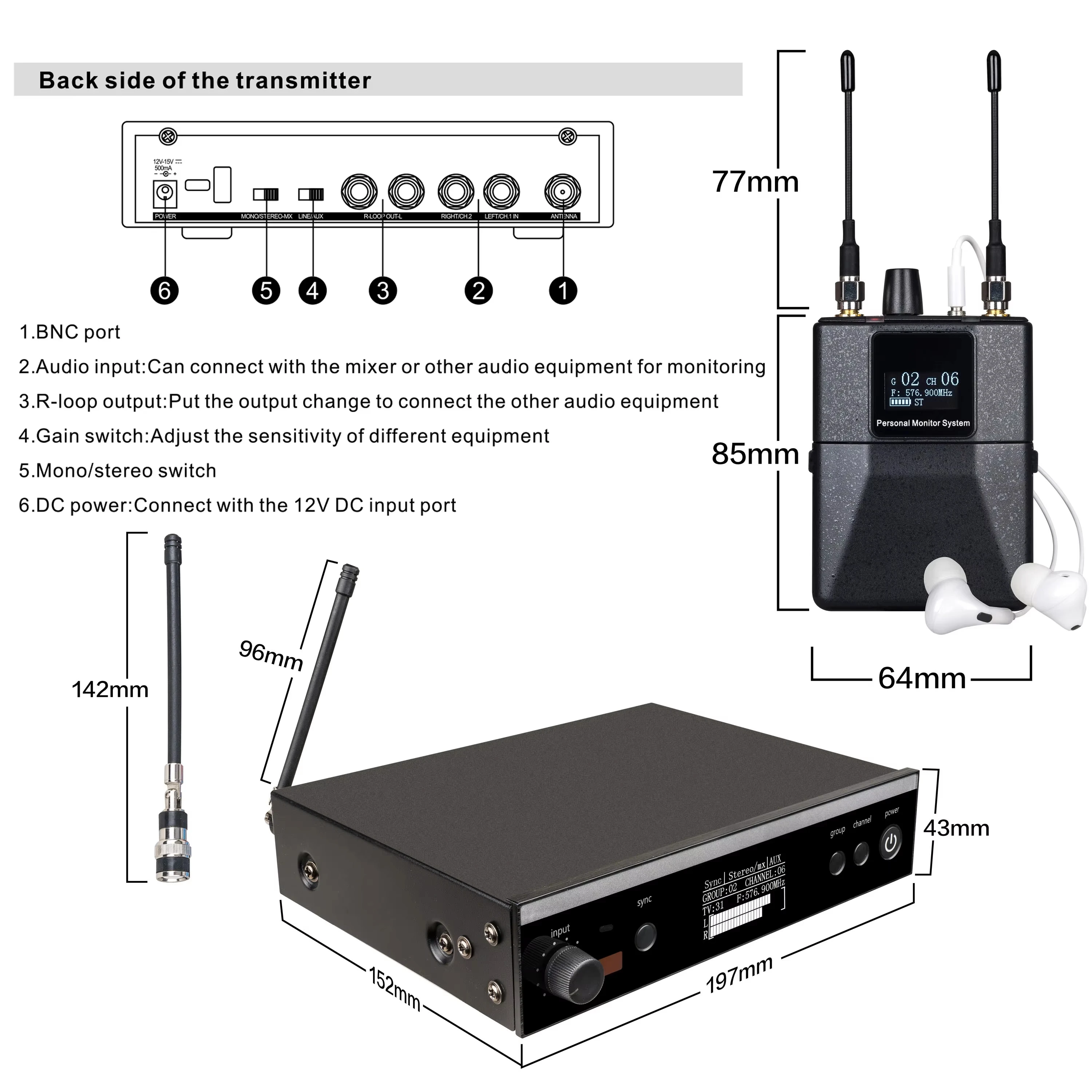 CNRV 인이어 모니터링 시스템 PSM300 개인용 무선 인이어 모니터, 500MHz 무대 공연에 적합