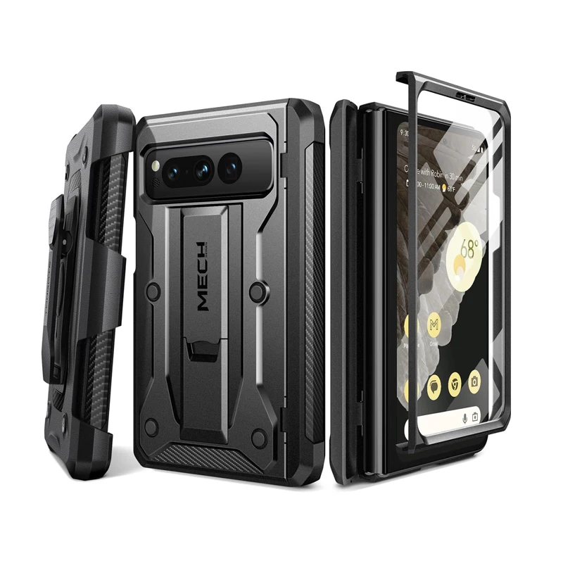 For Google Pixel Fold with Screen Protector Hinge Protection Kickstand and Belt Clip Military Grade Shockproof Rugged Phone Case