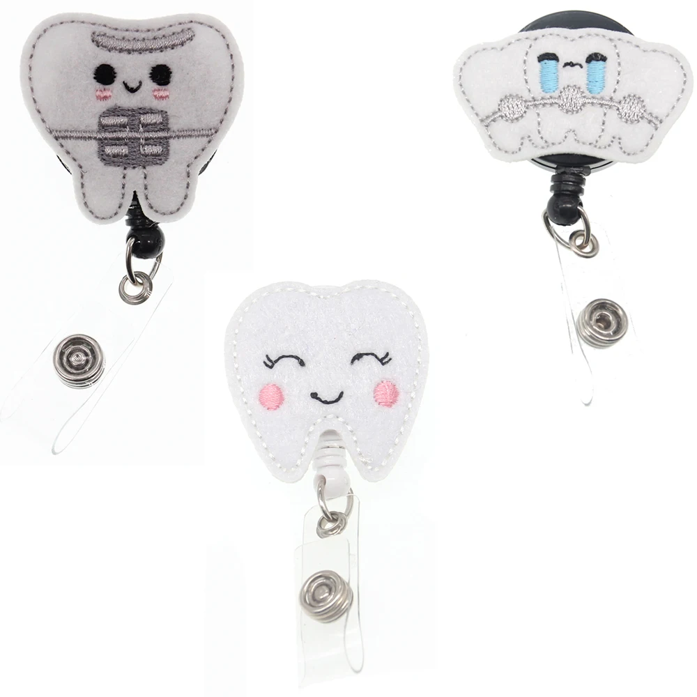 

10 Pcs/Lot Felt Tooth Medical Nurse Retractable Badge Reel Nursing Badge Holder For Dentist