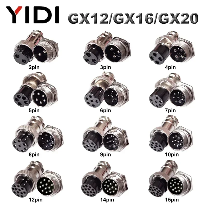 Yidi-conector de Aviação Circular Tomada lc Cabo Aviator Grupo 10conjunto Gx12 Gx16 Gx20 10 12 14 Pin 15