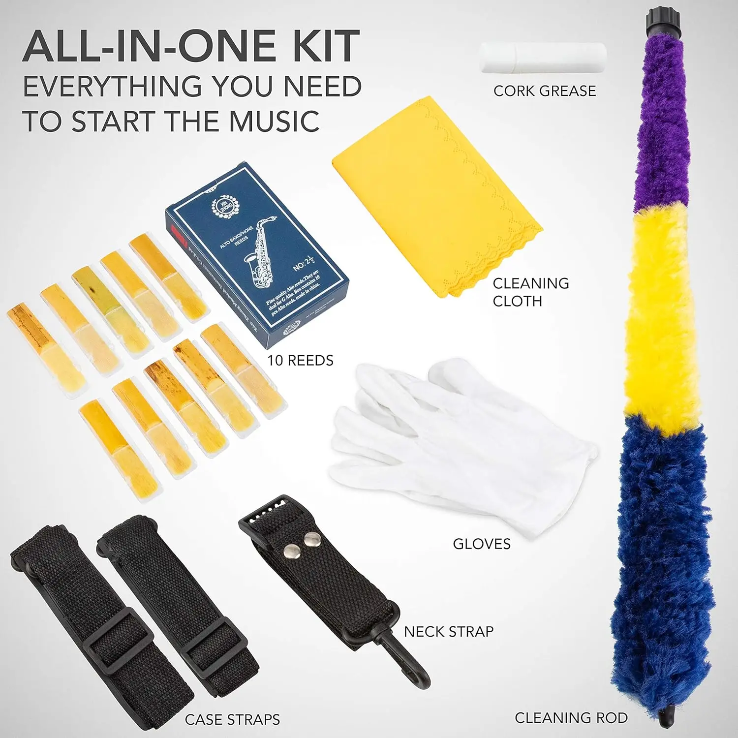 Saxophone E Flat Brass Sax Kit, Professional Sound, Complete Accessories, Ideal for All Players, Includes Hard Case, 10 Ext