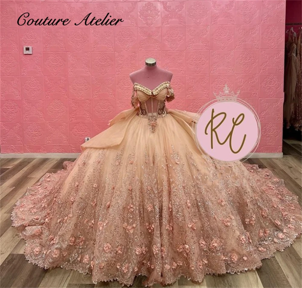 

Champagne Off The Shoulder Tulle Quinceanera Dresses Sweetheart Ball Gown Sweet Sixteen Dress Wedding Gowns vestidos de 15 quin