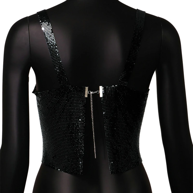 Großhandelspreis Nacht Clubwear Sexy Pailletten Strand Cover Up Tank Tops 2024 Herbst Halloween Weihnachten Crop Top Urlaub Leibchen – Detail 14