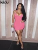 kliou Halter Solid Mini Dress Women Concise Sexy Cleavage Bandage Sleeveless Low Neck Classic Bodycons Female Basic Street Robe 1