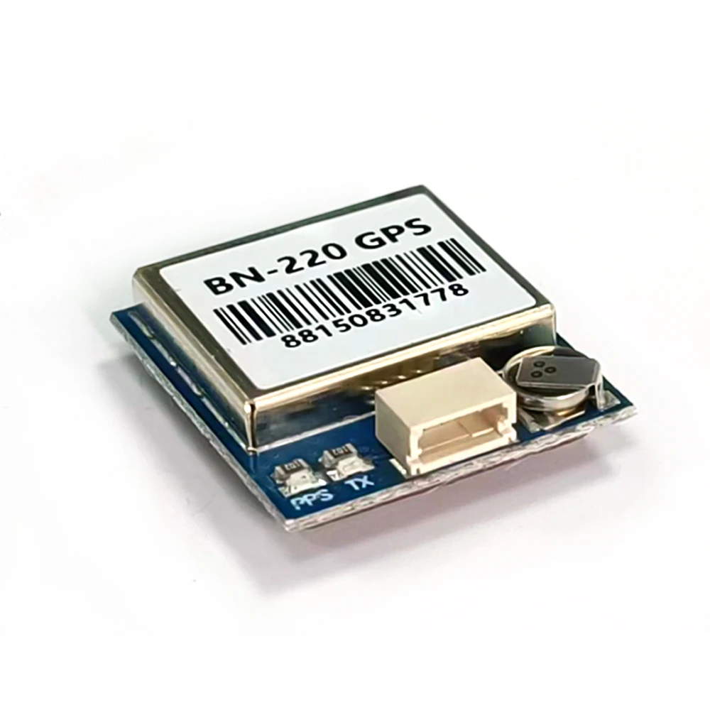 Module GPS BN-880 BN-220 pour drone FPV, détail des broches de connexion et du boîtier noir.