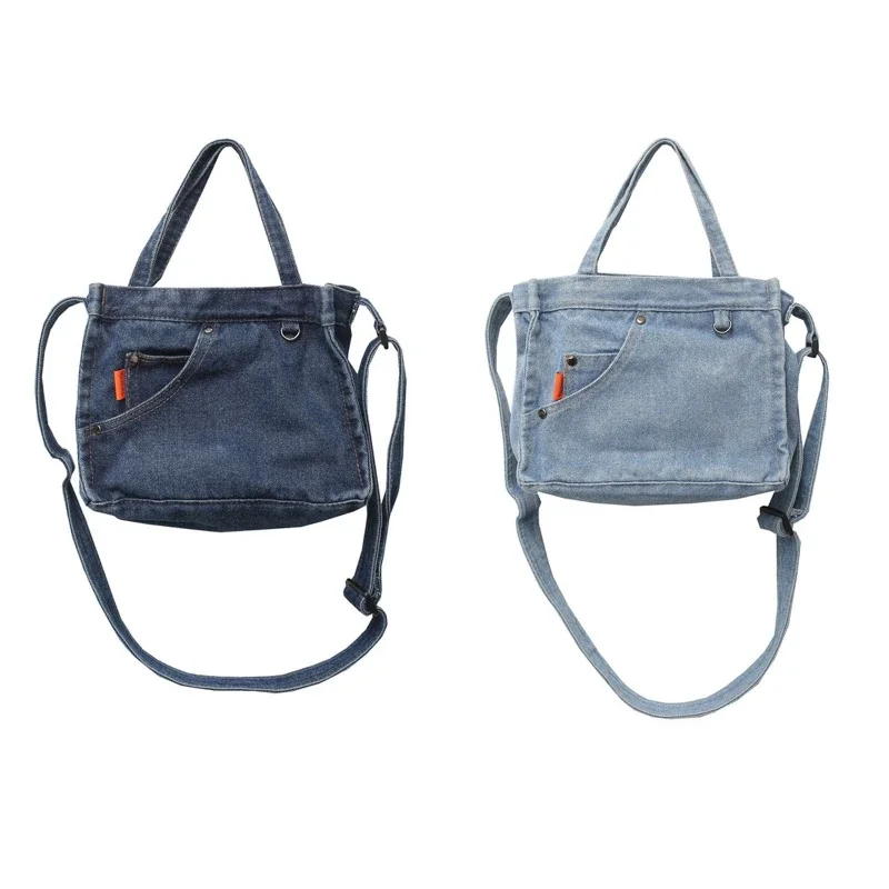 

Travel Crossbody Bag Shoulder Bag Messenger Bag with Pockets Anti-theft Retro Denim Blue Handbags for University College