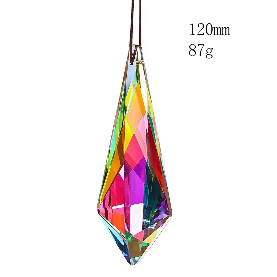 120mm Iridescent Suncatchers Crystal Prisms Rainbow Maker Drop Lucky Hanging Chandelier Parts Garden Decor Single Face Colorful