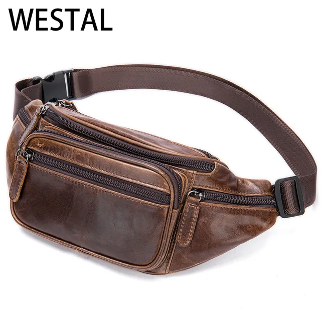 WESTAL Marsupio da uomo in vera pelle con multi-tasche per marsupio da cintura per telefono Marsupio da viaggio Marsupio da cintura Borse pettorale 9044 1