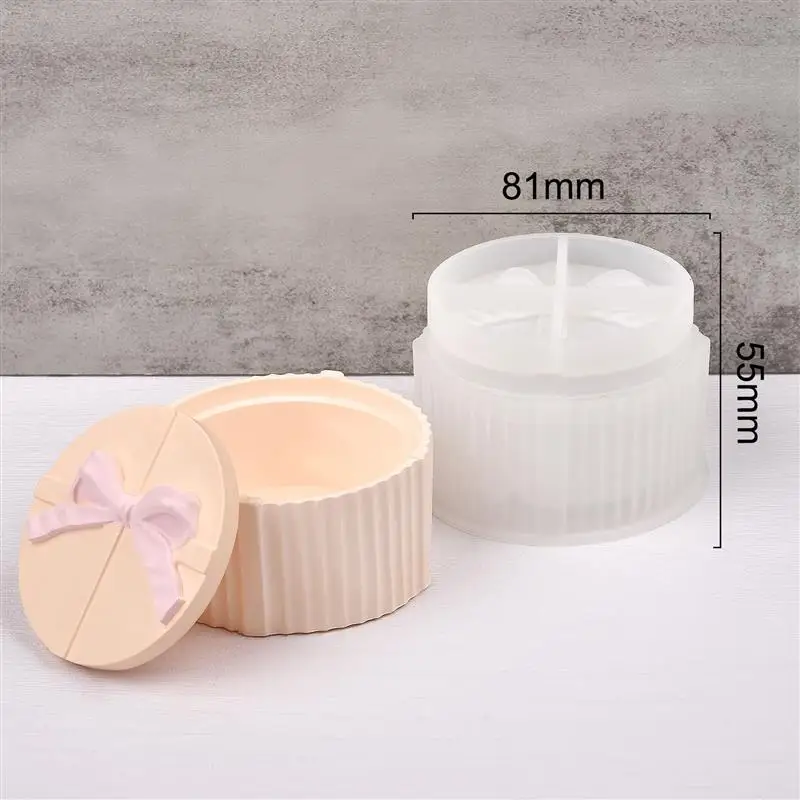 Round Stripe With Cover Candle Cup Silicone Mold DIY Plaster