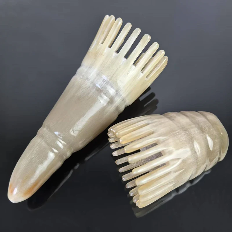 Breite Zahn Massage Kamm Kopfhaut Pinsel Horn Kämme Gua Schnuller Ergonomische Griff Entwirren Haar Schuppen Entfernung Massagegerät Für Zuhause – Detail 7