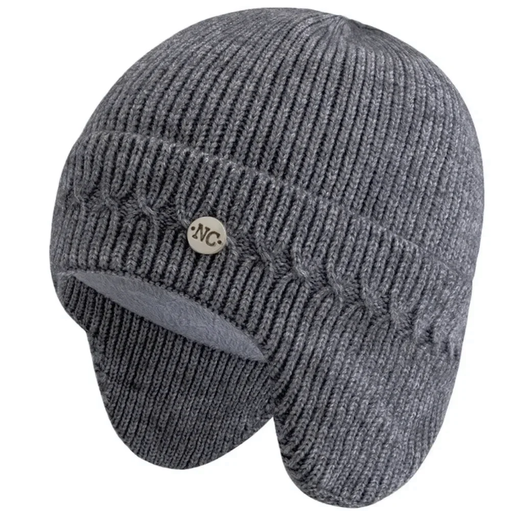 Unisex NC Metall dekorative Wintermützen mit Ohrenklappe Plüschfell gefüttert Männer Frauen Mode warme Beanie Cap lässige Winter Strickmützen – Detail 5