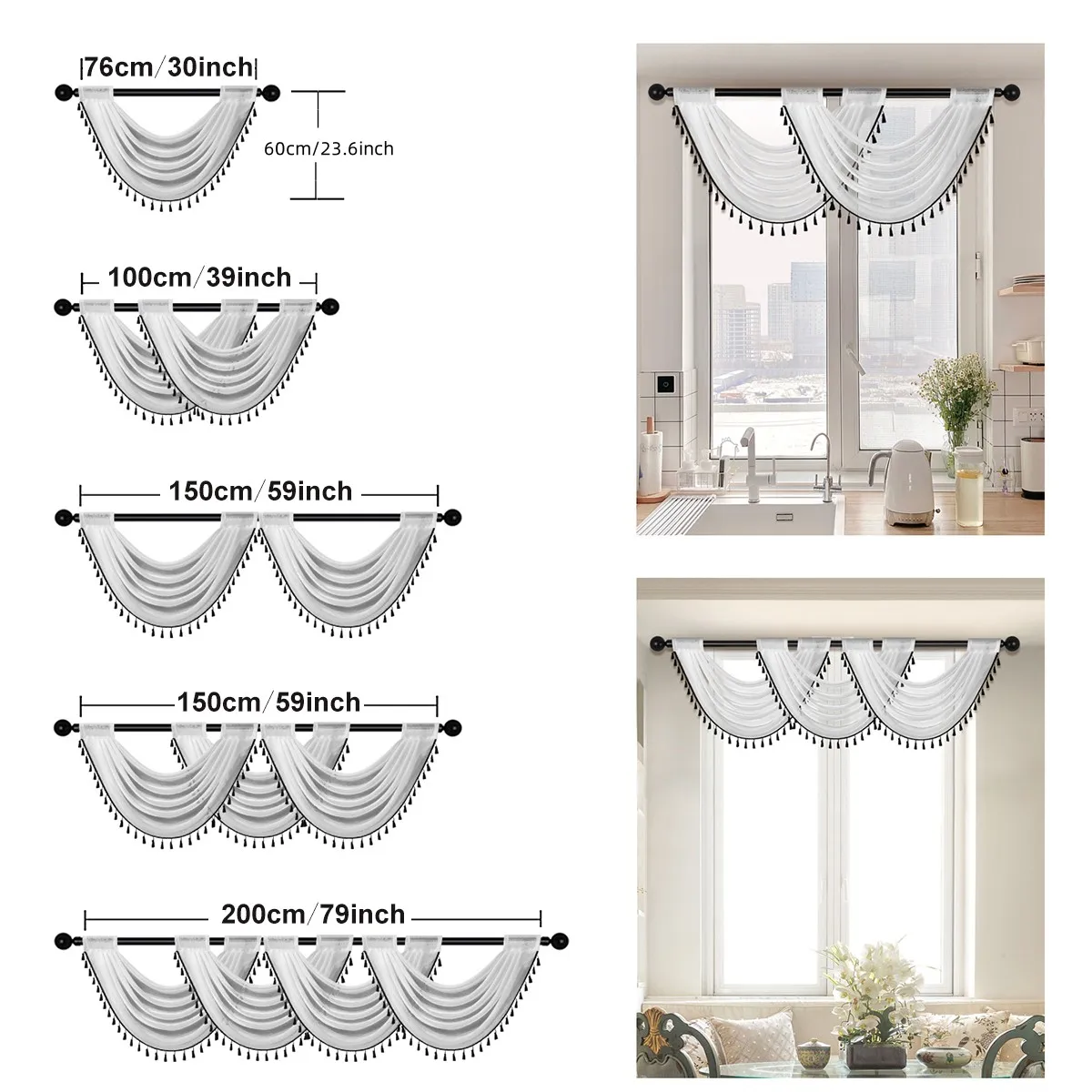 1 PC white sheer window valance for the living room rod pocket romantic voile valance for the window door decor tie valance curtain japanese valance decor
