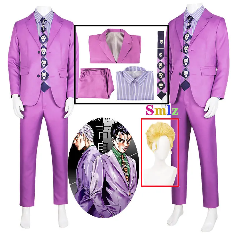 

JoJo Kira Yoshikage Cosplay Anime Costume Adventure Yoshikage Kira Purple Suit Cosplay Uniform Costume Wig Outfits