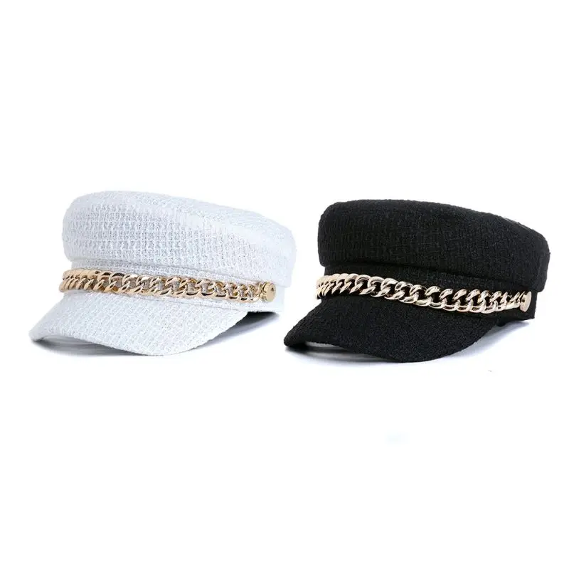 

Женский берет в стиле ретро в клетку с плоским верхом, металлическая цепочка, веревка, однотонный, элегантный