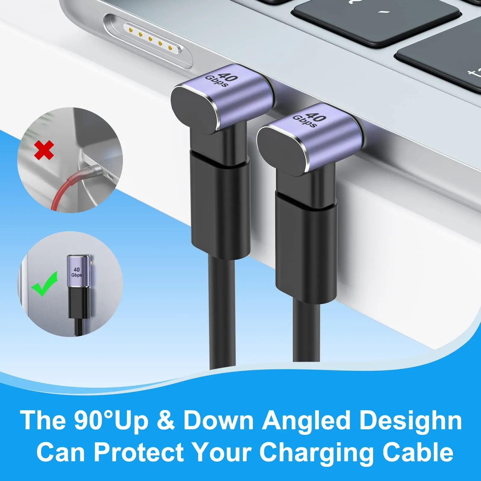 NNBILI USB C 90도 어댑터, USB4 40Gbps PD 100W 8K 60hz 비디오 충전 Thunderbolt 4 MacBook DeCK 스위치 VR과 호환 가능