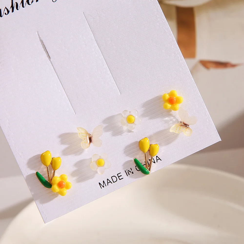 Simple Cute Colorful Butterfly Earrings Set for Women Creative Sweet Tulip Flower  Stud Earrings Party Trendy Girl Jewelry Gifts