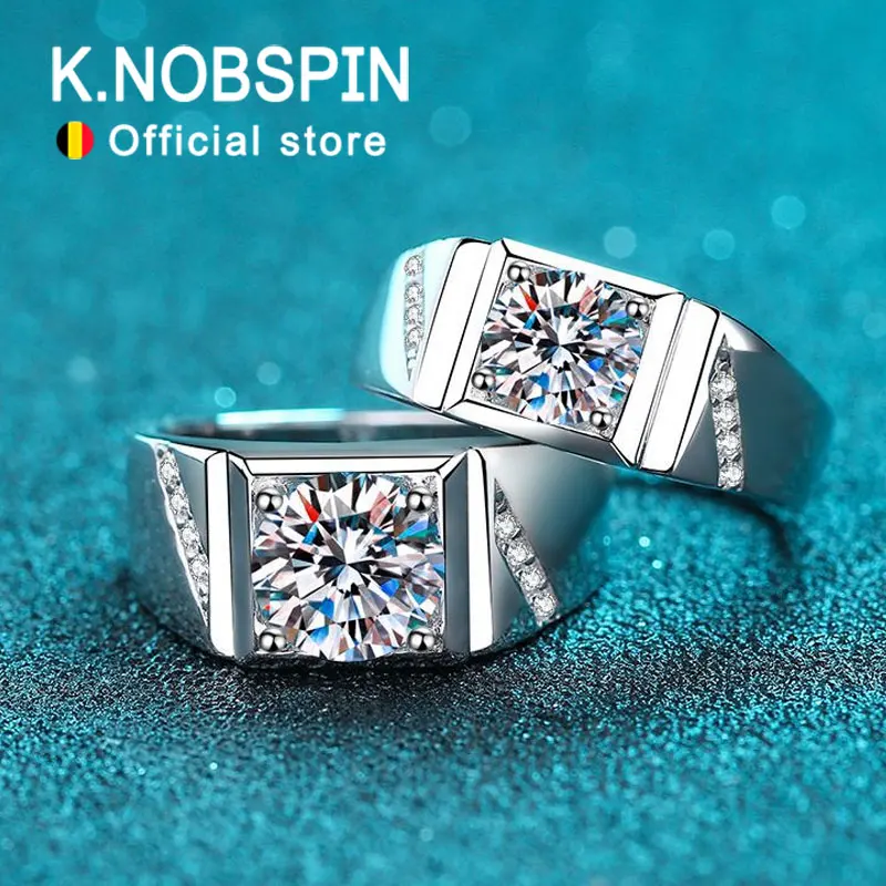 1 Carat D Color VVS1 Moissanite Men Rings S925 Sterling Silver Round Cut Diamond Engagement Rings For Men - Wedding Band Valentine's Day Birthday Gift With Certificate