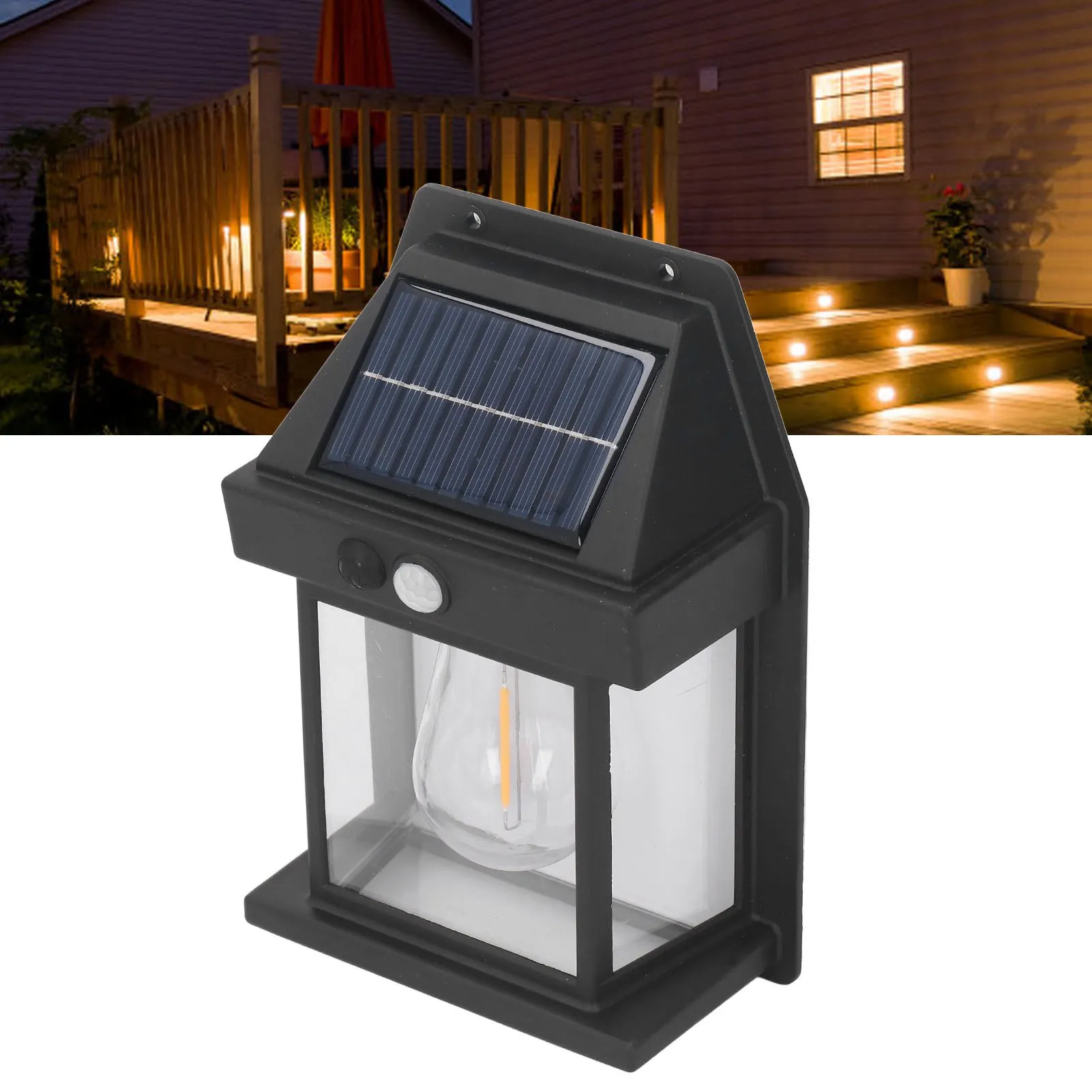 Solar Tungsten Wall Light Outdoor Sensor Interaction Lamp Exterior Lighting Fixtures Wall Mount IP65 Waterproof Black