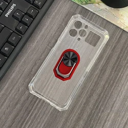 Enhanced Black Silicone Finger Ring Case for Blackview BL8000 5G (Transparent C Red)