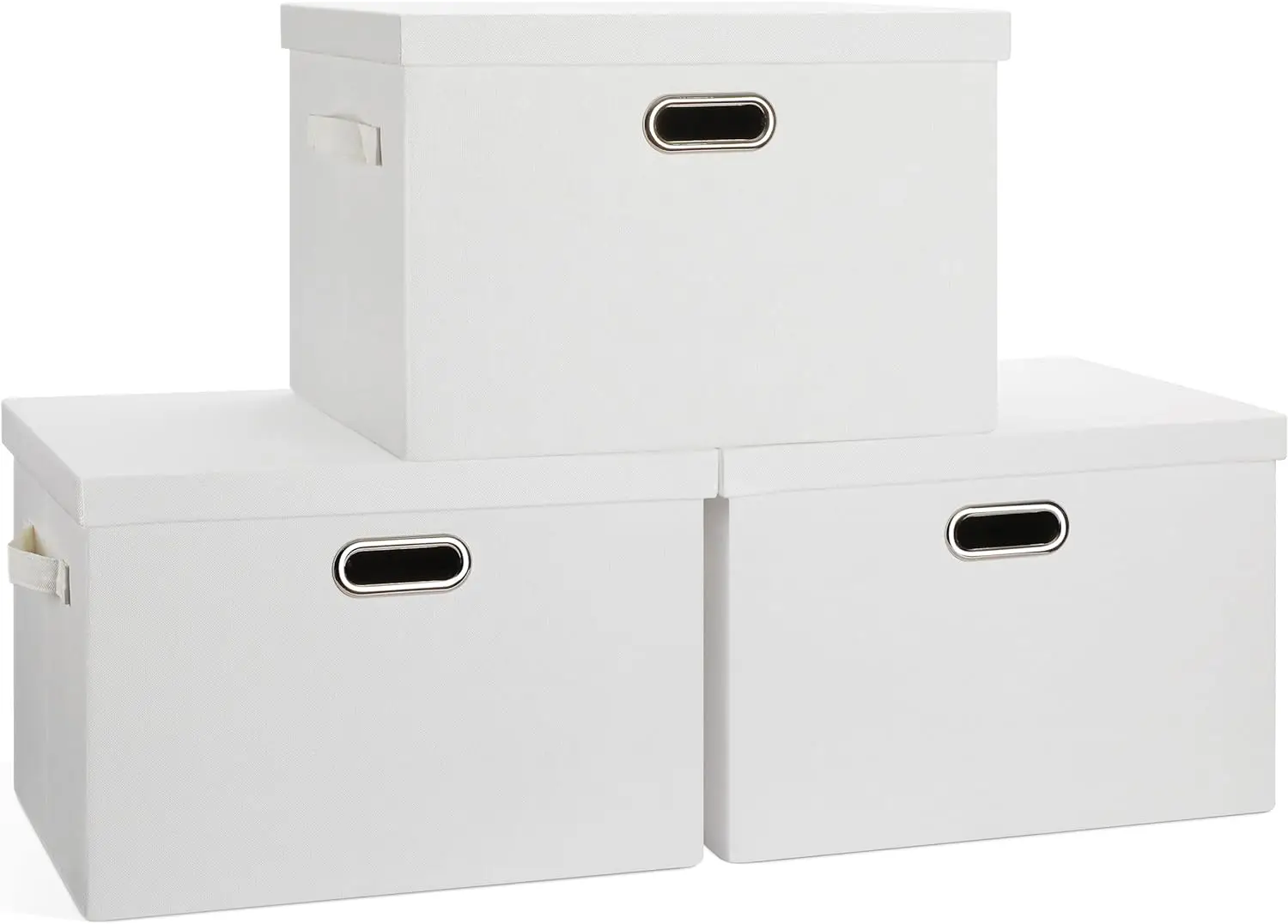

Large 17" 36 Quart Collapsible Stackable Storage Bins with Lids, 3 Packs White Linen Fabric Closet Boxes with Lids, Storage Cube