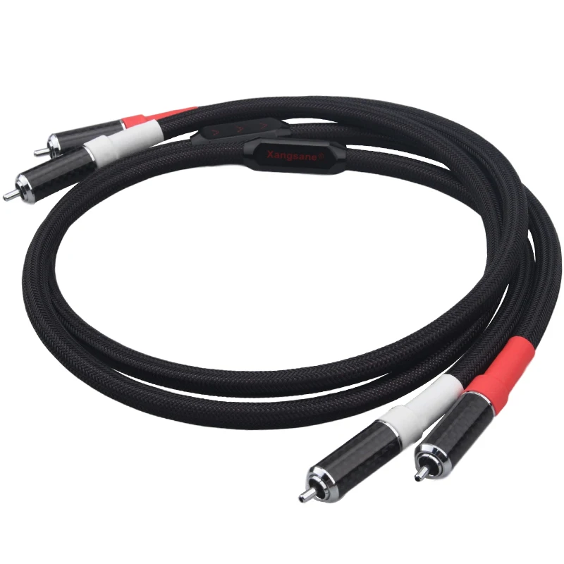 Hifi-Rechteck 4n Sterling Silber Leiter hohe Dichte Abschirmung Hifi-Audiosignal Kohle faser RCA zu RCA-Kabel Hifi