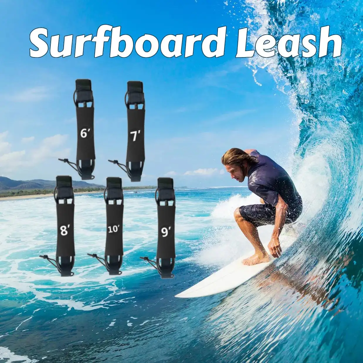Surf Guinzaglio 6-10Ft Sup Board Surf Leg Rope Tavola Da Surf Guinzaglio Tpu Girevoli In Acciaio Tavola Da Paddle Gonfiabile Longboard Corda Per Piedi