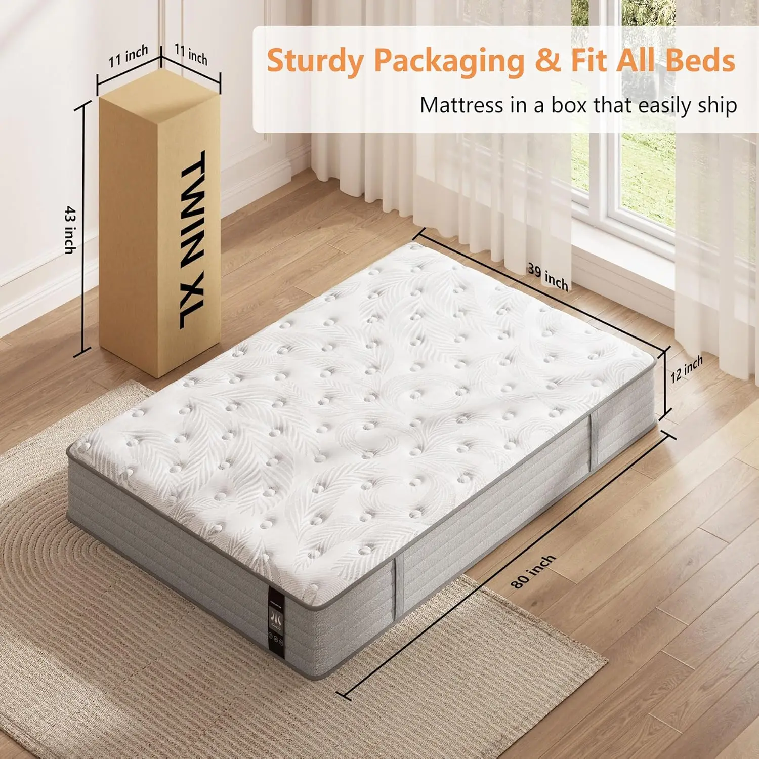 Twin XL Mattress, 12 inch Hybrid Gel Memory Foam Mattress with Pocket Springs, Mattress in a Box, Medium Firm, Motion Isolation, 2