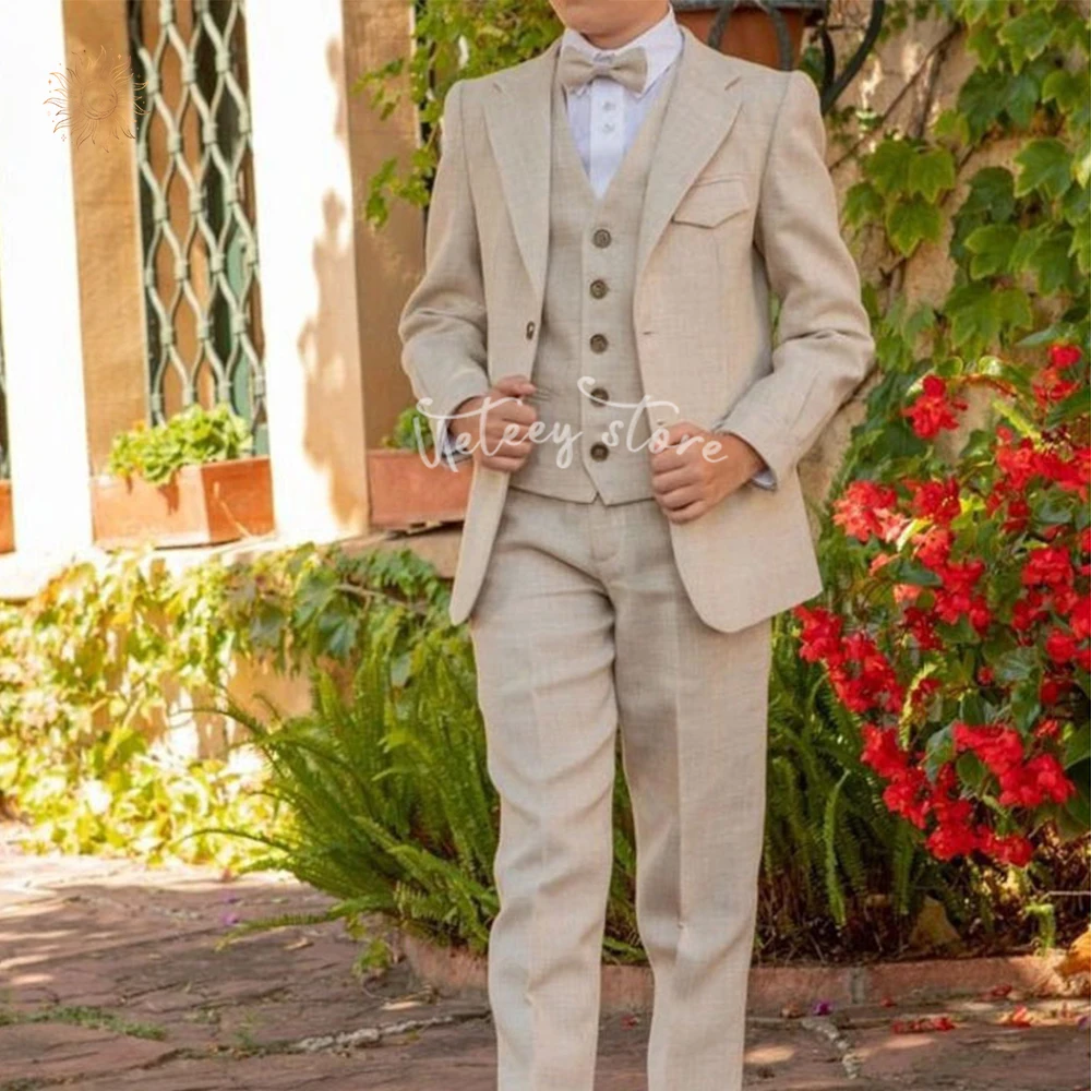 Tuxedo Boys Slim Fit 3 Piece Solid Color Suits Formal Wedding Groomsmen Prom
