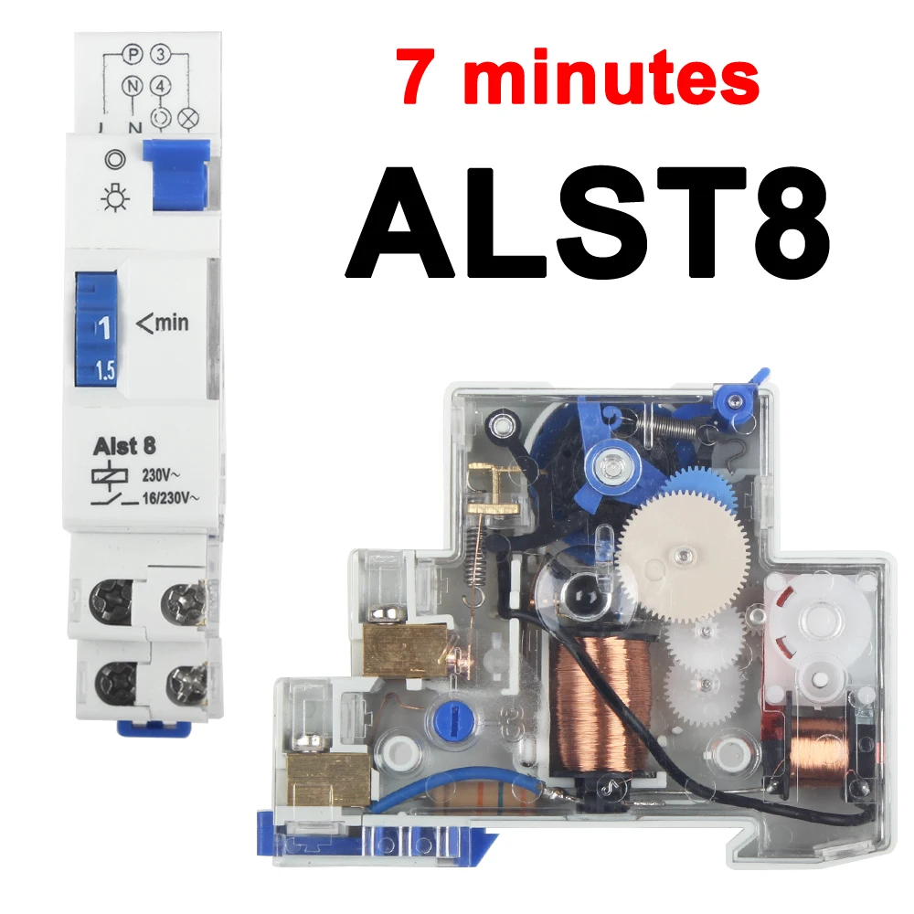 DIN Rail Timer Switch for Staircase Lighting Controller ALST8 1-7 minutes ALC18 1-20 Minutes Interval 18mm Single Module 2
