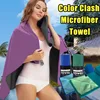 1 double-sided color blocking microfiber towel, fitness and sweat wiping absorbent towel,for camping,yoga,outdoor,travel,family