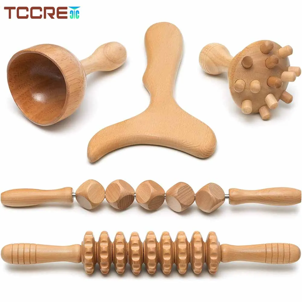 Wooden Massage Roller Stick Wood Therapy Tools Lymphatic Drainage Massager Anti-Cellulite Body Sculpting Gua Sha Muscle Release wooden massager roller smooth muscle release handheld massager stick 9 wheel muscle relax abdominal massager men