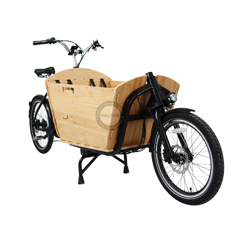 אופני מטען קדמיים עם 2 גלגלים לשימוש משפחתי, אופני מטען ארוכים לנשיאה עם קופסת מטען מבמבוק