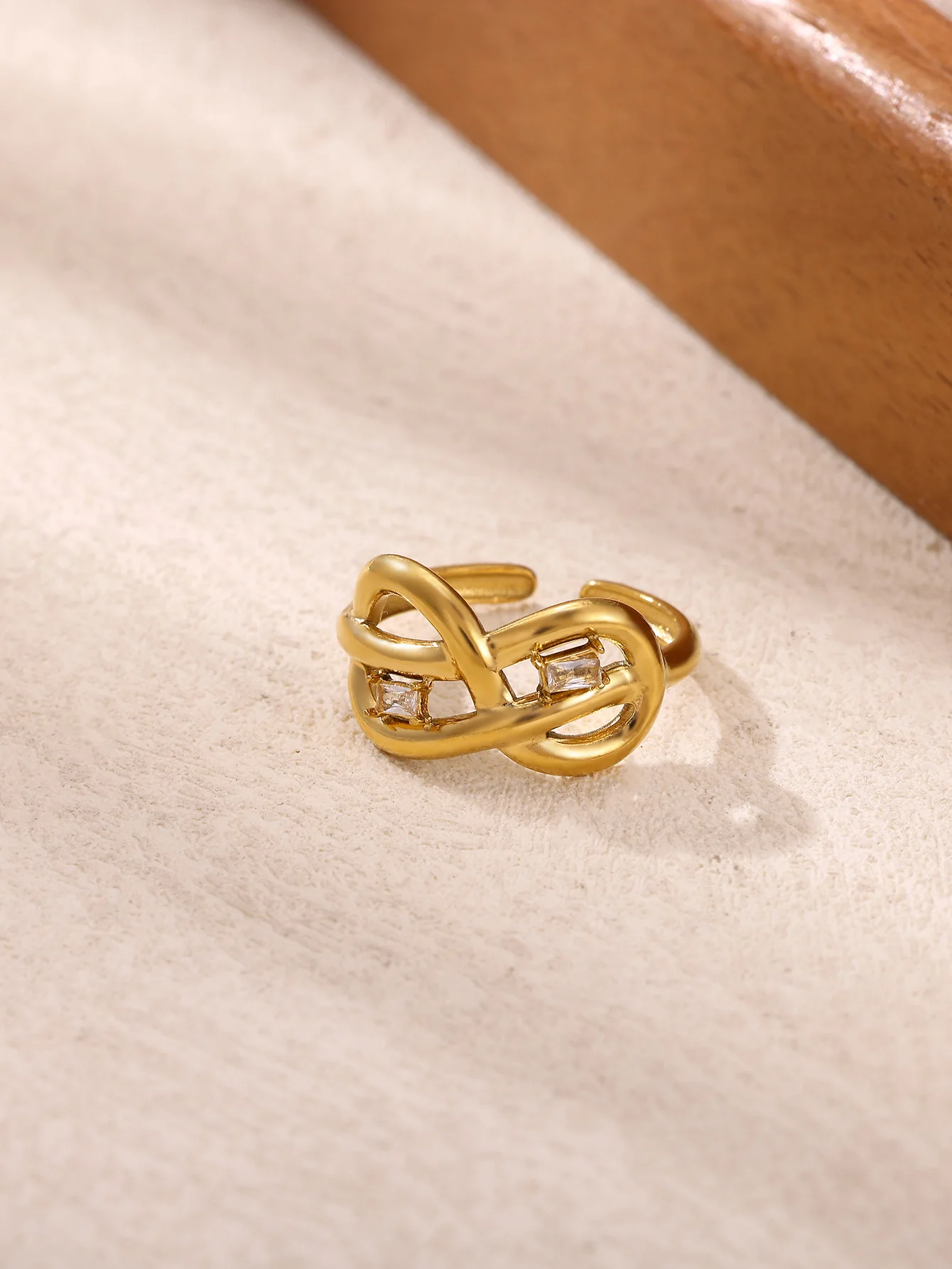 Zircon Infinity Rings 18K Gold Plated Stainless Steel Adjustable Ring for Women