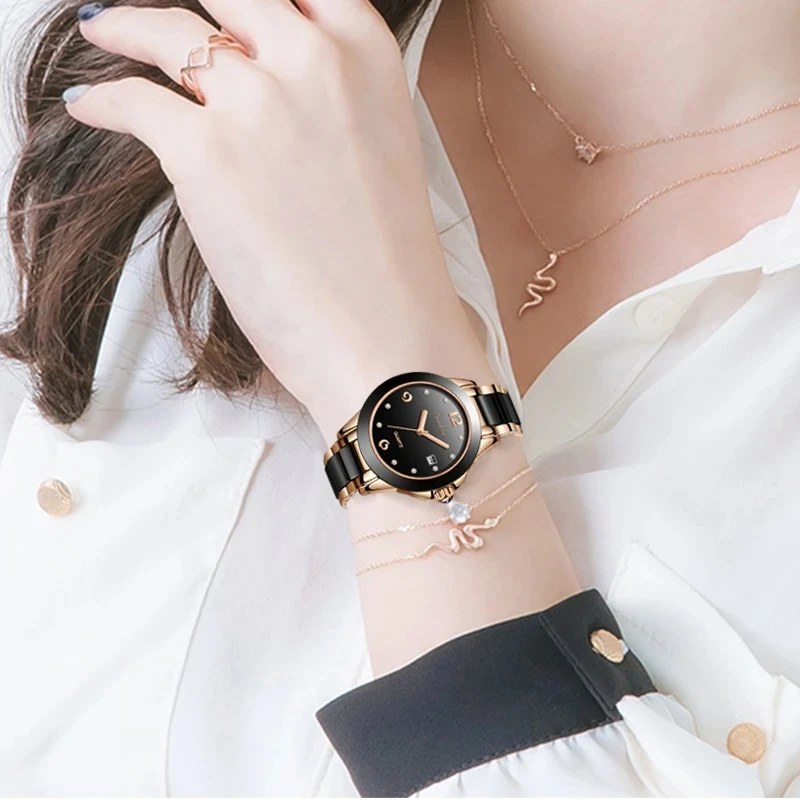 Elegant Women's Ceramic Bracelet Watch - Waterproof Ladies' Timepiece with Gift Box