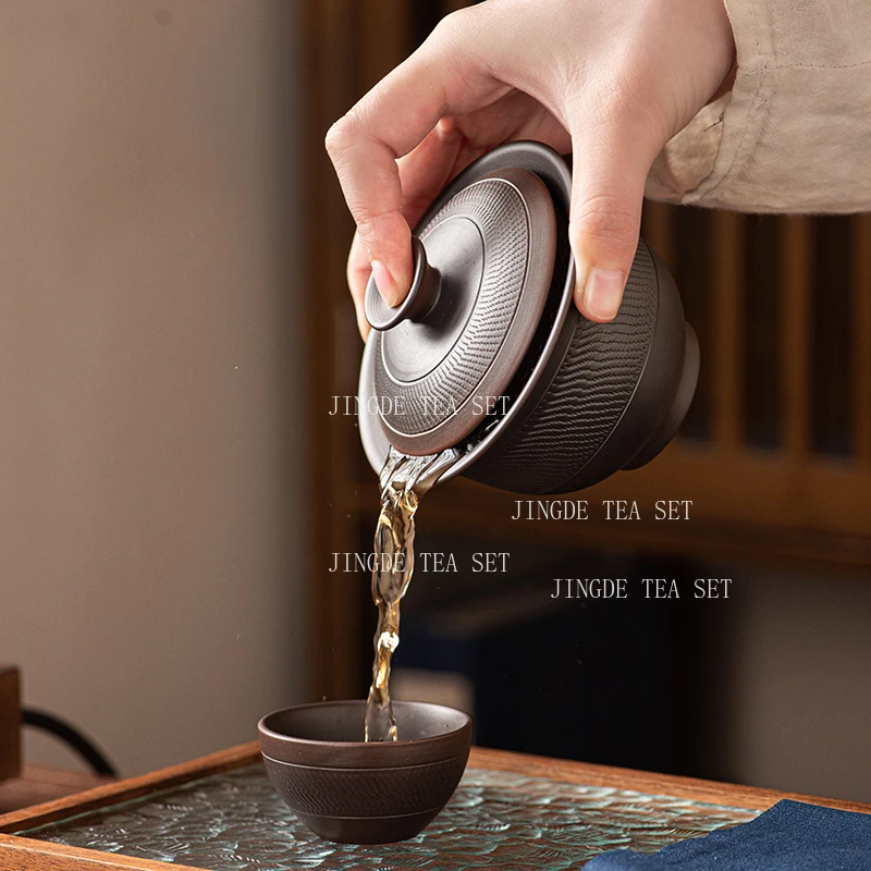 170ml Purple Pottery Hand-held Pot Household Small Heat-resistant Lid Bowl Filter Tea Cup Tea Set Personal Tea Maker