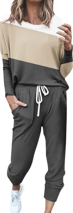 Women's Fashion Suits 2024 Spring Summer Latest Casual Sports Comfortable Loose Solid Round Neck Long sleeved Top and Pants Set