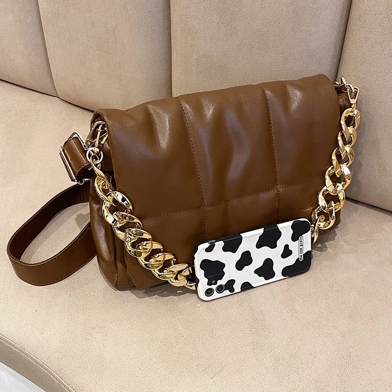 Bolsa de Ombro Chian Grosso Design Moda Couro Feminina Acolchoado Bolsas Crossbody 2022 Hit Inverno Simples Marcas pu 16 Computers & Electronics