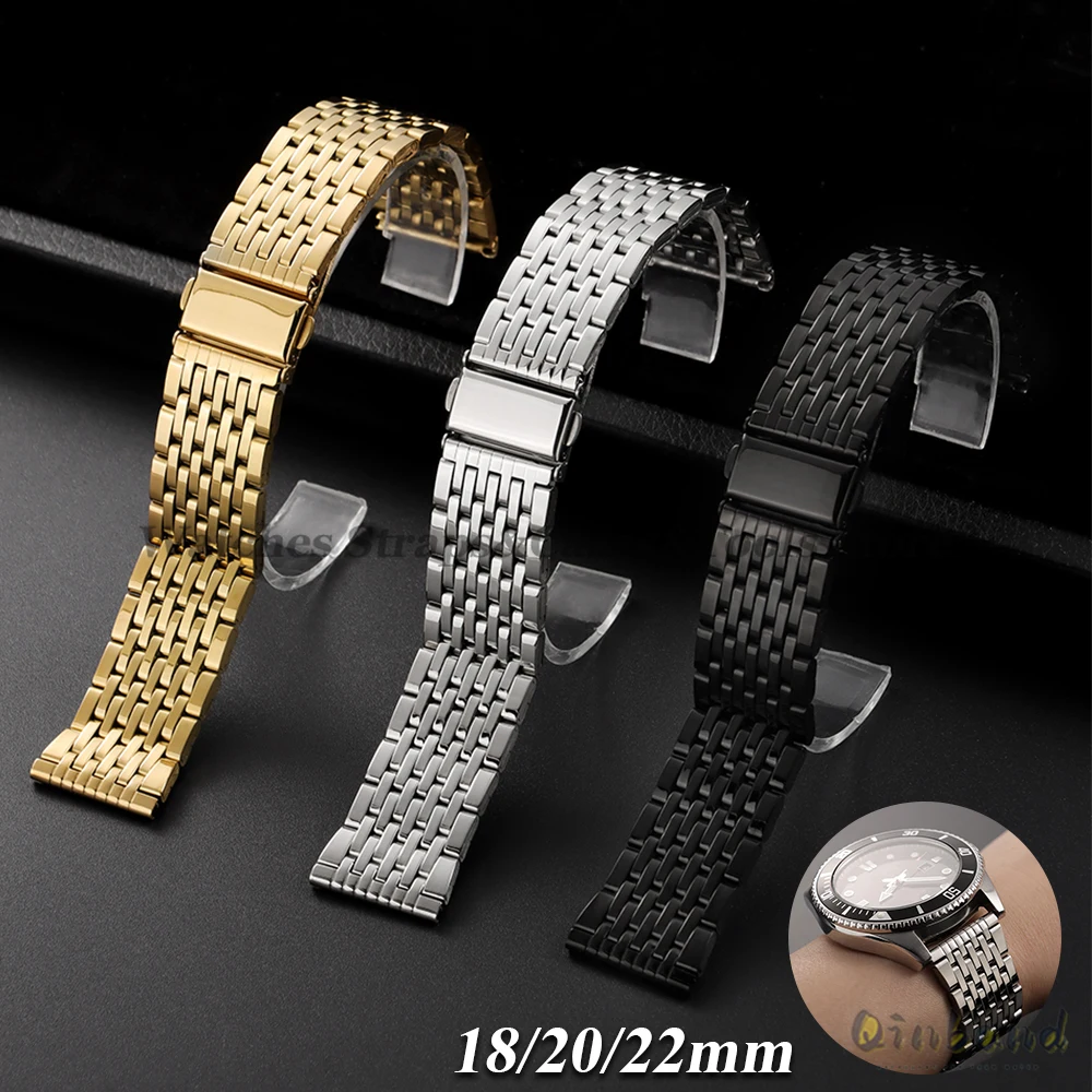 Elegant Stainless Steel Watch Band with Folding Buckle and Polished Nine Pearls Design