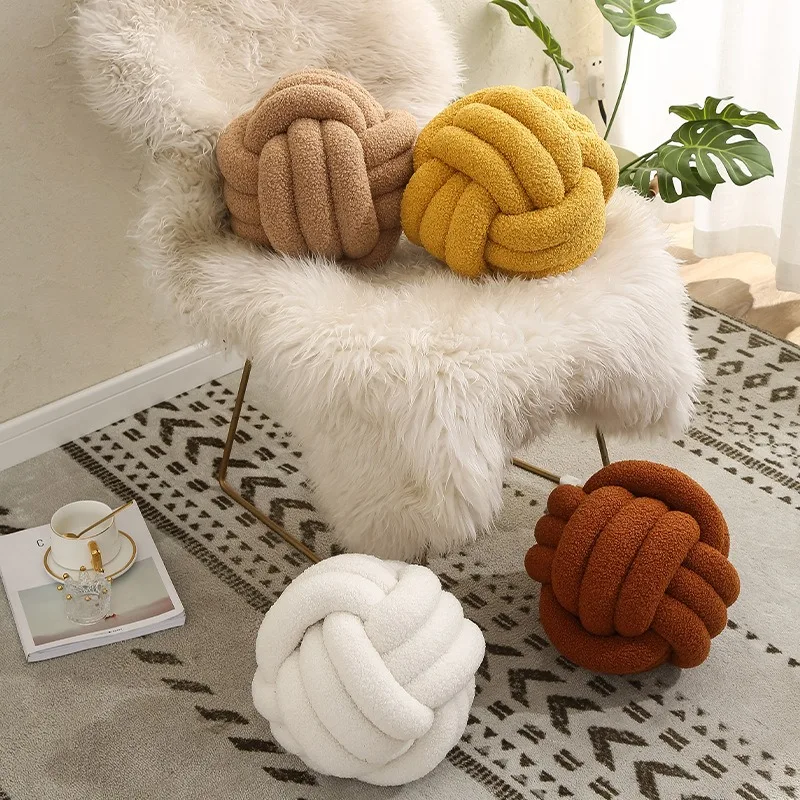 Hand Woven Knotted Ball Pillow Lamb Wool Roll Pillow Sofa Pillow Living Room Round Ball Cushion Headboard Backrest 2