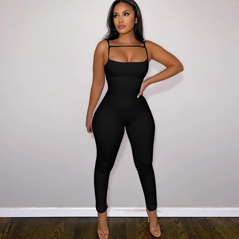 

Jumpsuits Black White One Piece Outfit Spaghetti Strap Summer Jumpsuit Women Sleeveless Backless Bodysuit Sexy Fitness Sports