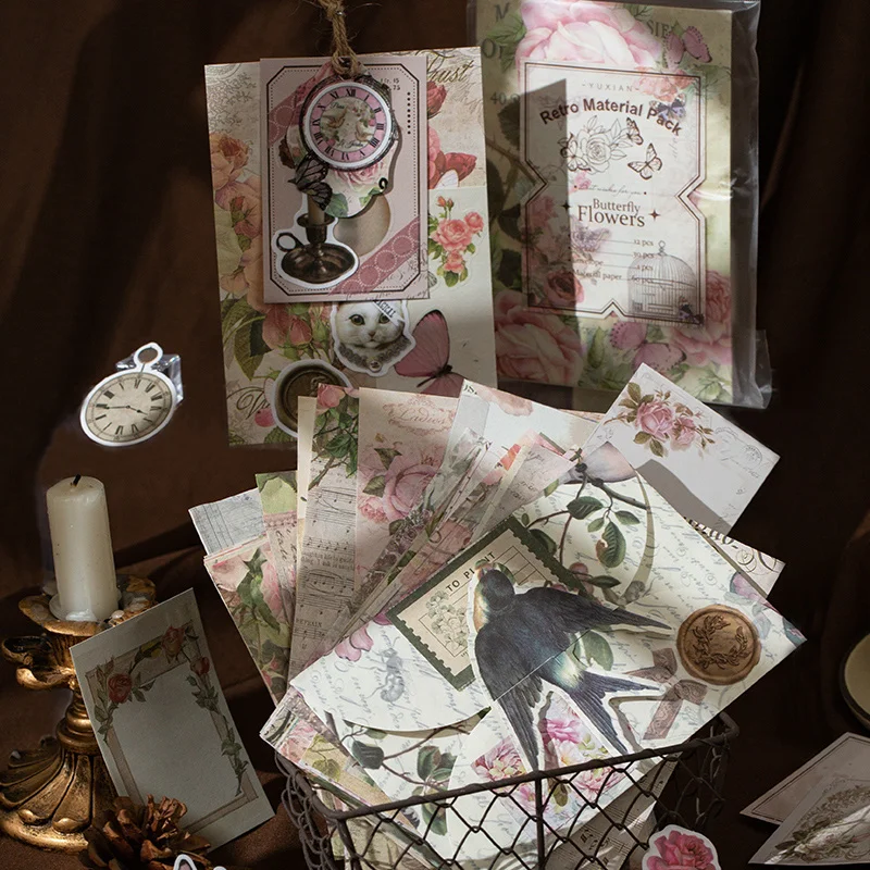 

113 pcs/pack Material bag Creative plant flowers material decorative stickers + notes + material paper + tag + envelope 4 styles