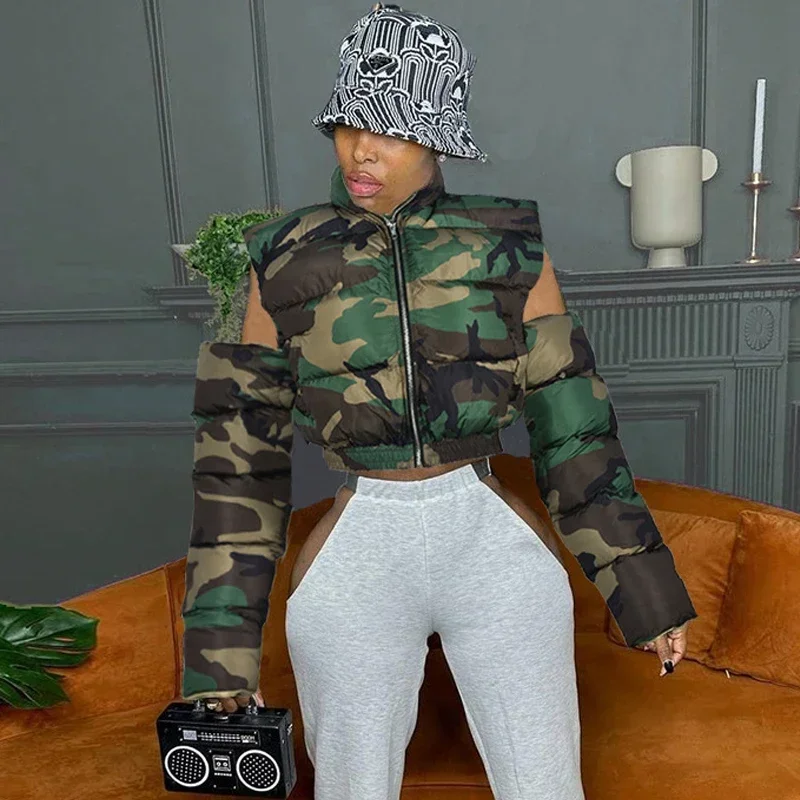 Soldier Cute Army Jacket Street Women Camouflage Zipper Puffer