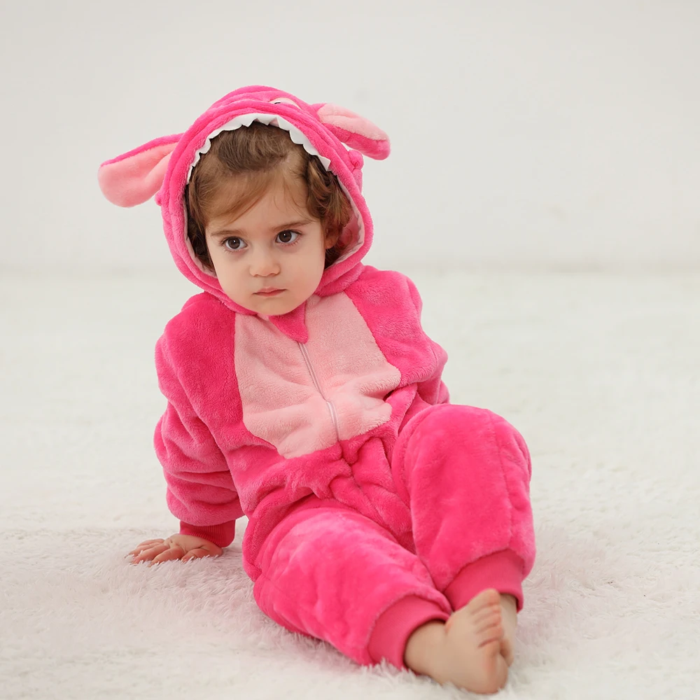 Baby Stitch Jumpsuits Flannel Hooded Pajamas Toddler Kids Onesies Boys Girls Halloween Cosplay Costumes Kids pajamas