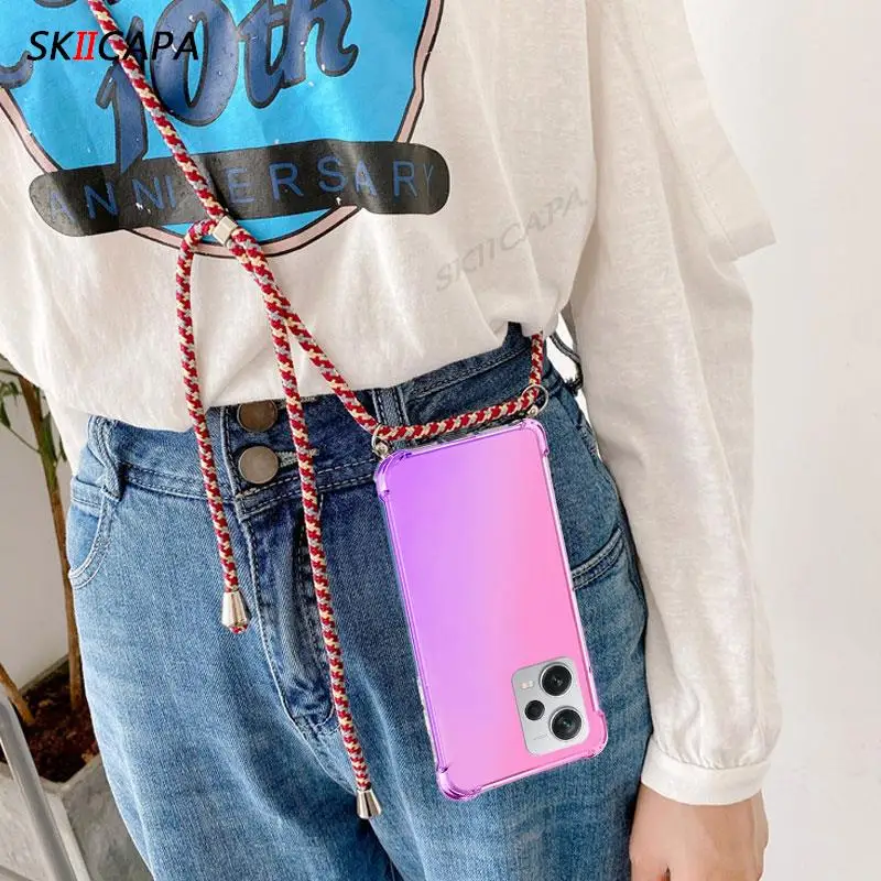 Gradient Silicone Shockproof Crossbody Case for Xiaomi Redmi Note 12 Pro Plus 5G