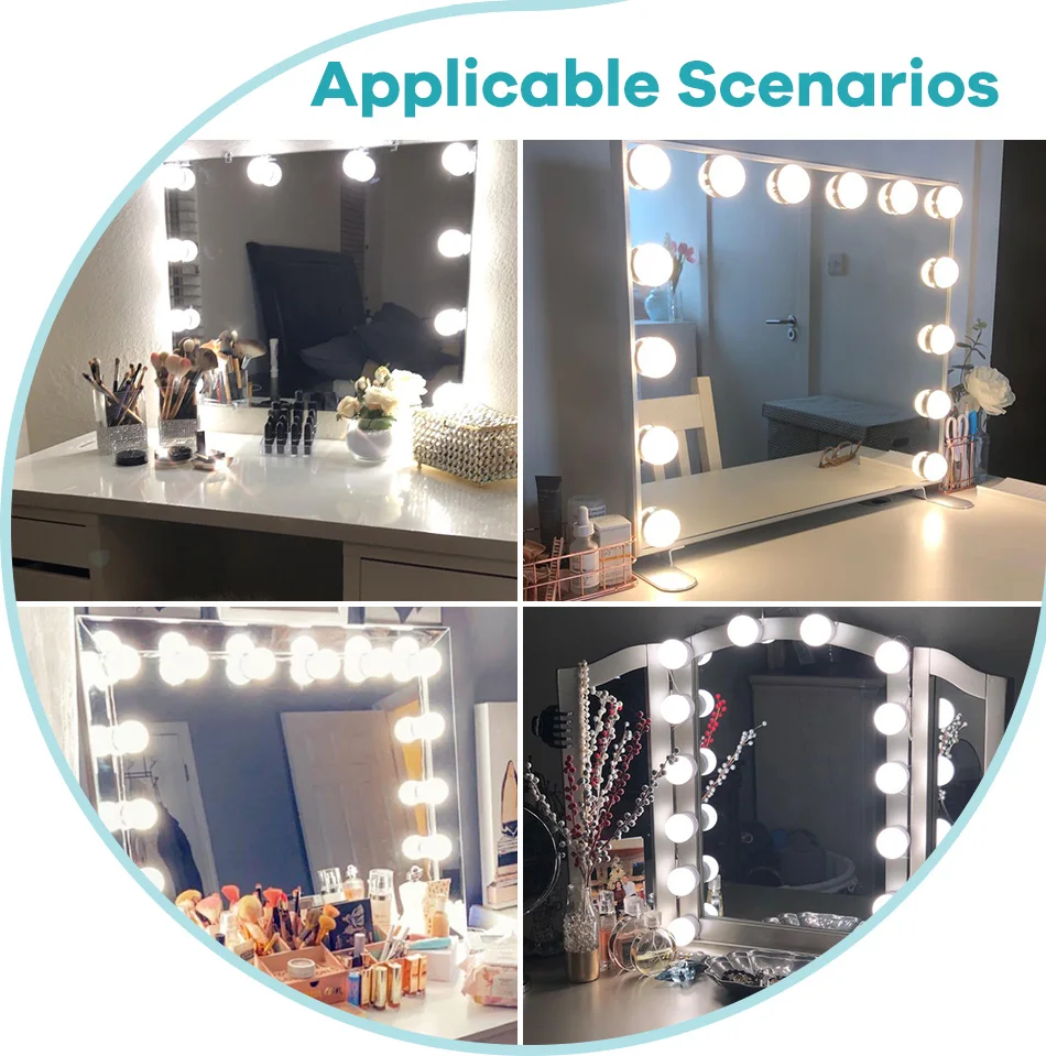 Lâmpada de maquiagem LED feminina com USB 5V, dimerizável, para espelho de quarto estilo Hollywood, ideal para preencher armários e penteadeiras._voghion.com