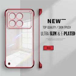 Luxury Plating Transparent Frameless Ultra Thin Case with Clear Hard Lens Protection Cover for Poco X7 (Red)